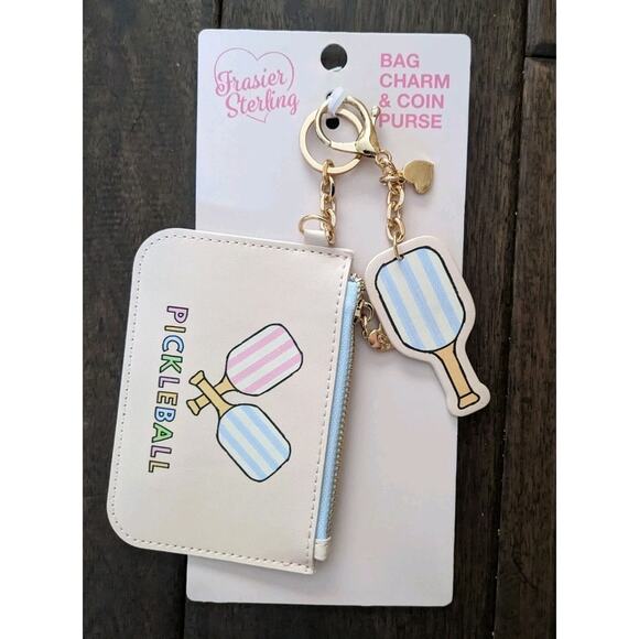 New PICKLEBALL Coin Purse Wllet Keychain Bag Charm Set NEW PINK BLUE - Picture 1 of 4
